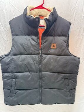 Field & Stream Men’s Large Puffer Vest Sherpa Collar Black Gray Outdoor